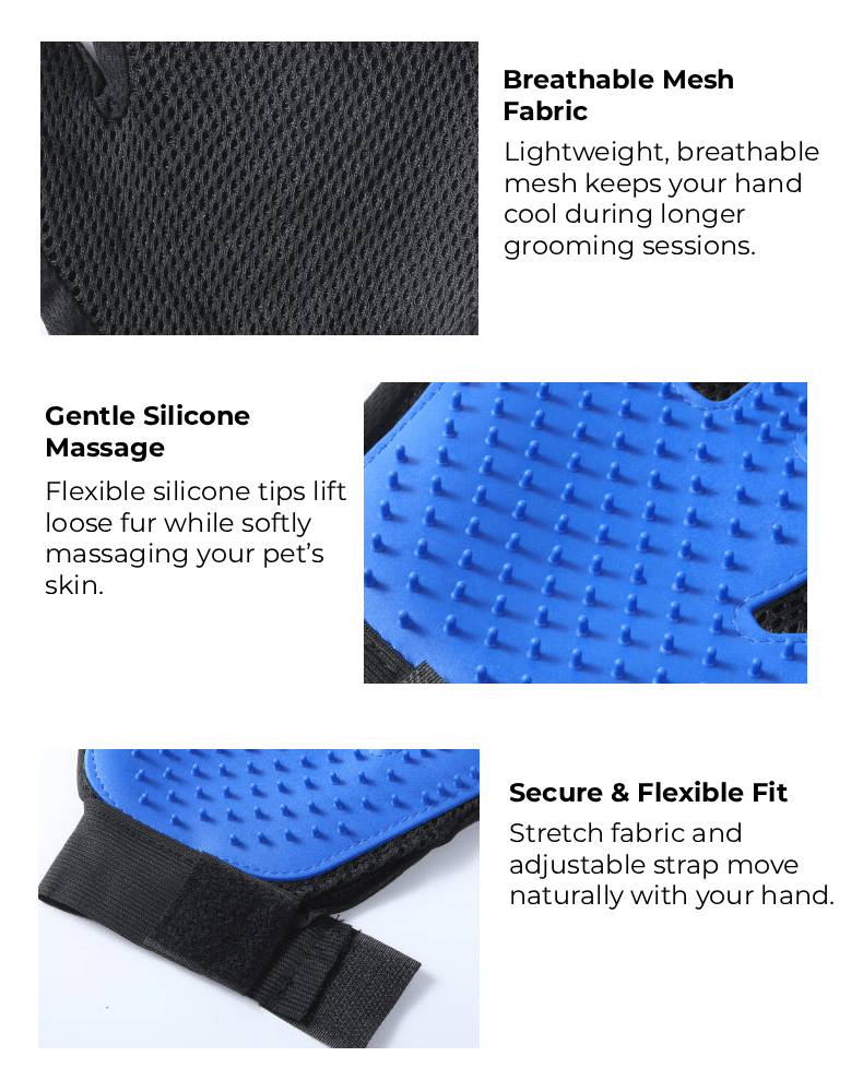Comfortable pet grooming gloves with gentle silicone massage